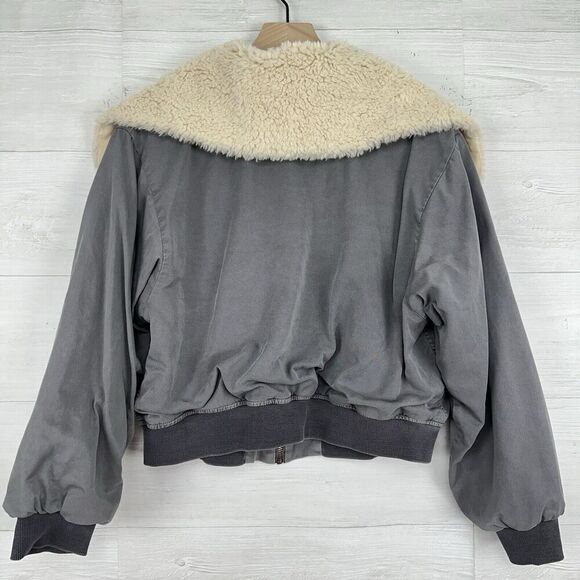 Revolve Young Fabulous & Broke Crop Jacket Women L Earhart Gray Sherpa Collar - Picture 9 of 16